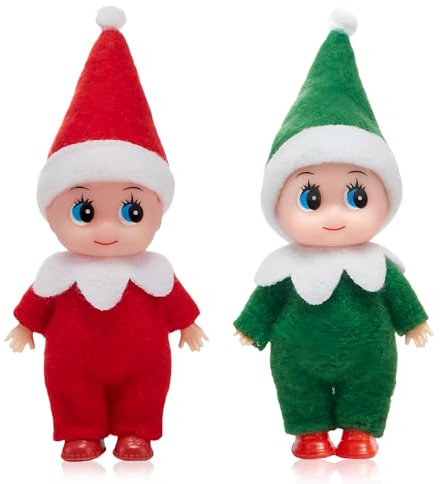 2 Stück Weihnachtselfen Figuren Mini Elfen für Jungen Mädchen,Rot Grüne Mini Puppe Elf Weihnachten Baby Winziger Weihnachtself für Weihnachten Neujahr Geschenk,Weihnachtsstrumpffüller