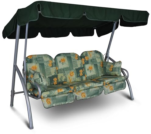 ANGERER Hollywoodschaukel Deluxe grün-orange geblümt | Gartenschaukel Made in Germany, Schaukel zum Sitzen und Entspannen, einfache Montage