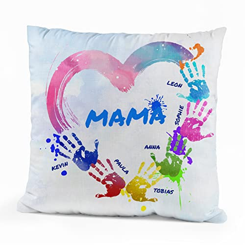 Love Faith Hand aufs Herz Kissen 40 x 40 cm - Personalisiertes Sofa Kissen mit Namen - Geschenk für Mama, Papa, Oma & Opa