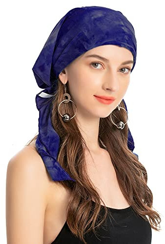 ZLYC Damen Chemo Turban Mütze Vorgebundenes Kopftuch Headwraps Leichte Hut(Tie Dye Navy)