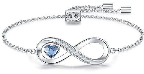 Herz Infinity Armband Damen Blau, Verstellbare Verschluss Unendlichkeit Armbänder Edelstahl, Schmuck für Sie Freundin Frauen Valentinstag Geburtstagsgeschenke Muttertags Jubiläum Weihnachten