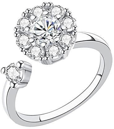 Hundeleine Ohne Ringe Runder Drehring Silber Runder Strassring Geometrische Form Strassring Einstellbare Silberlinien Wickelring Minimalistischer Ring Geschenk für Sie Ringe (Silver, One Size)