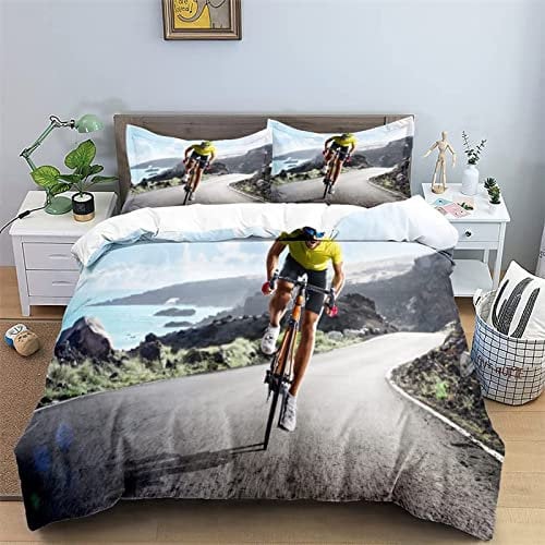 JOGAMA Bettwäsche 135x200 cm Mountainbike, 3D Bettwäsche Set Mikrofaser Bettbezug Fahrrad für Kinder, Weiche Bettbezüge + 2 Kissenbezug 80x80 cm, mit Reißverschluss