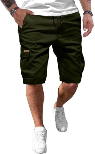 JMIERR Kurze Hosen Herren Baumwolle Cargo Shorts Herren Sommer Freizeithose mit Taschen Grün L