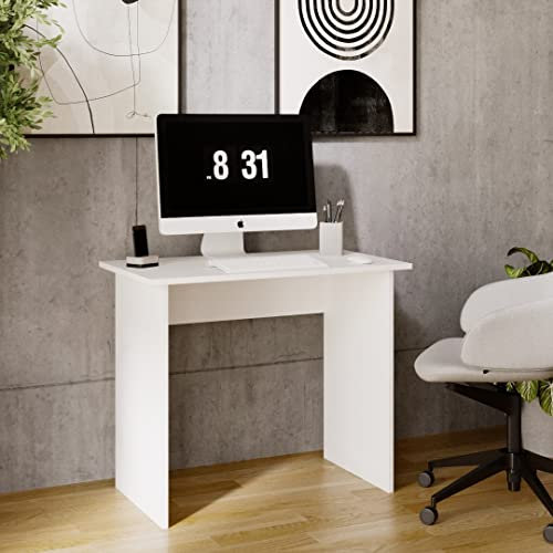 MRBLS_HOME Schreibtisch - minimalistisches Design & robuste Qualität – Bürotisch Computertisch Arbeitstisch Laptop-Tisch – für Büro Arbeitszimmer Homeoffice (Weiß Matt) - 90 x 75 x 50 cm (B/H/T)
