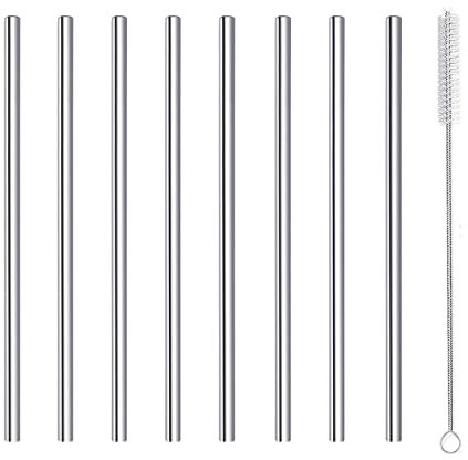 Pailles à cocktail, courte mini métal acier inoxydable réutilisables pailles pour tasse courte cocktails café jus bar fête festivals fournitures, 8pcs argent paille avec brosse