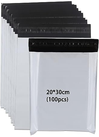 newlng 100Stück Plastik Versandtaschen 200mm x300 mm Versandbeutel Warenbeutel Blickdicht und Reißfest Selbstklebende Versandtaschen für Kleidung Waren Textil Logistik Verpackung Transporttaschen-Weiß