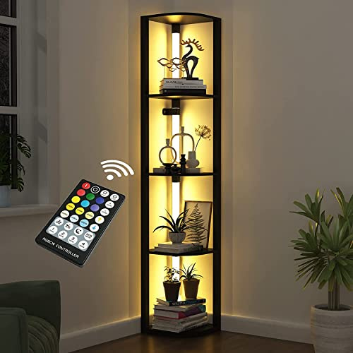 VTRIN Modernes Eckregal mit 5 Ebenen, moderner minimalistischer Stil, für Wohnzimmer, Schlafzimmer, Büro usw