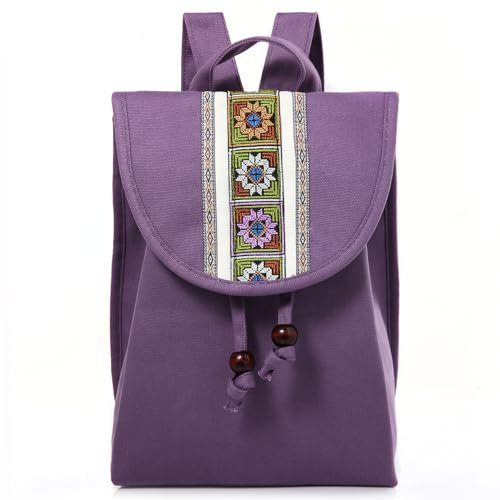 Goodhan Vintage bestickte Frauen Rucksack Ethnische Reise Handtasche Umhängetasche, I01: Leinwand-lila-mittel, Daypack Rucksäcke
