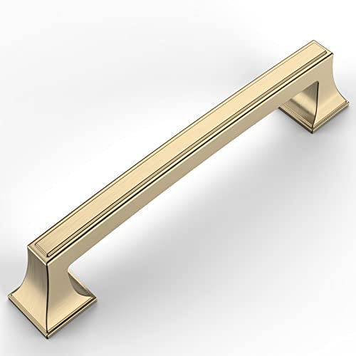 Amerdeco 10 Stück Möbelgriffe Gebürstetes Messing 128mm Lochabstand Schubladen Griffe für gold Küchenschränke Schrankgriffe Schubladengriffe Türgriffe für Küchenschränke Kleiderschrank…