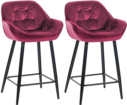 CLP 2er Set Barhocker Gibson Samt I Sitzhöhe 76 cm I Tresenstühle Mit Fußstütze, Farbe:lila