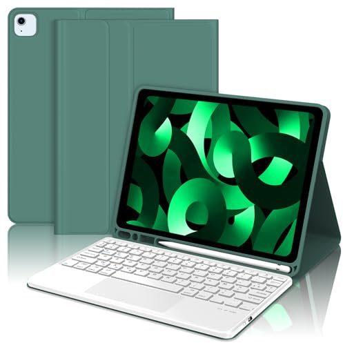 JADEMALL Coque avec Clavier et Touchpad pour iPad Air 5/4 Generazione 2022/2020 10.9, Détachable avec Smart Trackpad et Porte-Crayon, AZERTY Français, Vert Foncé