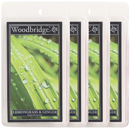 Woodbridge Duftwachs Set Lemongrass Ginger (4X) | Zitronengras Duft | Bis zu 8h Duftdauer je Melt | Für Duftlampen & Wachswärmer | Hochwertiges Paraffinwachs | Raumduft für Zuhause & Büro