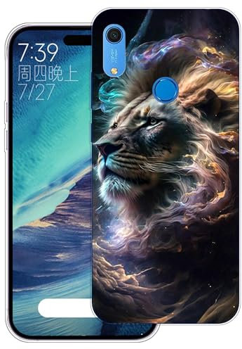 WUACYEAMING Cover per HUAWEI Y6 2019,Cover Case in Silicone Trasparente Ultra Sottile e Leggera, Anti Ingiallimento Custodia con Antiurto, Anti-Graffio e Retro TPU-(leone)