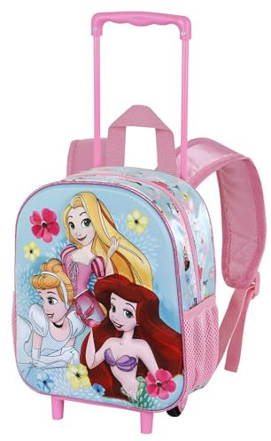 Disney Princesas-Mochila 3D con Ruedas Pequeña, 26 x 34 cm, Capacidad 12.5 L, Azul Princesas