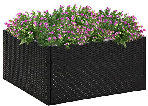 ARKEM Jardinière Noir 80x80x40 cm Résine tressée,Jardiniere sur Pieds,Jardiniere Terrasse