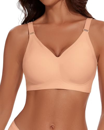 WOWENY Reggiseno da Donna Senza Ferretto, Reggiseno Push up, Comodo, Senza Cuciture, con Spalline Regolabili, Senza Ferretto, Beige., XL
