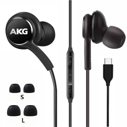 2024 New in-Ear Earbud Stereo Headphones for Samsung Galaxy S24 S23 S22 S21 S20, Note 10, 10+ - Designed by AKG - with Microphone and Volume Remote Type-C Connector-Black