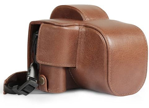 MegaGear Genuine Leather Camera Case for Canon EOS R100 (18-45mm) - Stylish and Protective (Brown)