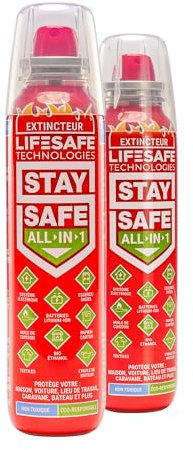 Extincteur Tout-en-Un StaySafe, Paquet de Deux | pour la Maison, Voiture, Travail, Camping, Caravane, Bateau | Éteint Tout Les Types de Feux en Quelques Secondes
