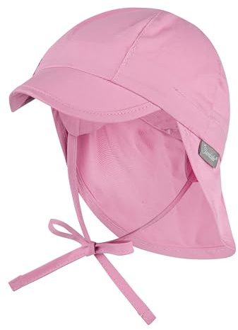 Sterntaler Schirmmütze Nacken Basic - Mädchen Baby- und Kinder Mütze mit Nackenschutz, Ohrenklappen und Bindeband - UV-Schutz 50+ Hut aus Popeline (Bio) - Sommer Kopfbedeckung - perlrosa, Größe 47