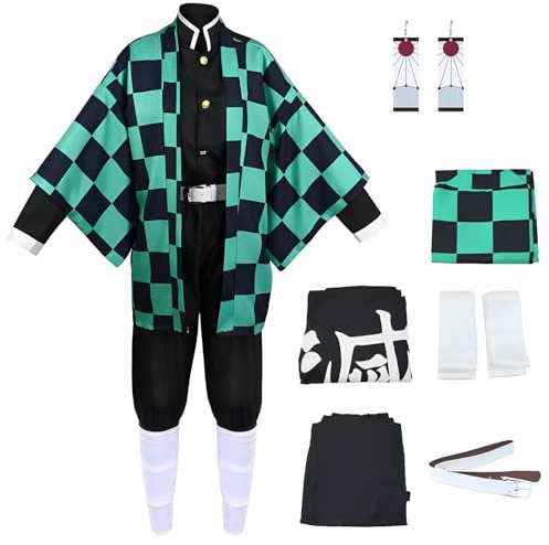 Pianocean Tanjirou Cosplay, Tanjiro Kimono Kostüm, Tanjiro Cosplay Kostüm, Demon Green Anime Kimono, Halloween kostüm tanjiro cosplay kinder und erwachsene Halloween karneval Party Kostüme