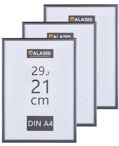 Walasis Bilderrahmen A4 Grau Rahmen: 3er Set Dokumentrahmen Din A4(21x29,7 cm) für Urkunden Collage Foto Modern Kunststoffrahmen mit Acrylglas