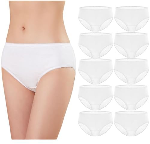 Lot de 10 sous-Vêtements Jetables pour Femmes Coton Blanc Culottes de Maternité Grossesse Après l'accouchement Culotte pour Voyage Hôtel Spa Menstruels Maternité Postpartum - Emballage Individuel