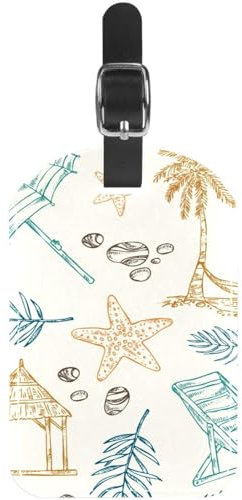 Paquete de 2 etiquetas de equipaje de piel sintética para maleta de viaje con tarjeta de dirección de nombre de privacidad, guijarros para sombrilla de silla de playa de verano