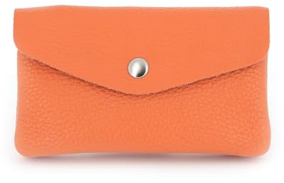 Double Tree - Porte-Monnaie Cartes Cuir Véritable Grainé Ou Irisé Femme - Portefeuille Pochette Sac De Rangement Format Mi-Longue À Magnétique - Pratique Multifonctionel - Orange