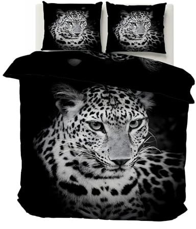 PNHCL Leopard Bettwäsche 135x200, Tiermotiv Bettwäsche-Sets, Natur Mikrofaser Bettbezug 135 X 200 mit Reißverschluss + 1 Kissenbezug 80x80 für Kinder Mädchen Junge, Schwarz