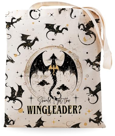 SUNFYCN Canvas-Tragetasche, Motiv: Drachenreiter inspiriertes Geschenk, Viertelflügel-Merch-Muster, wiederverwendbare Einkaufstasche, Einkaufstasche, Schultertaschen, Beige-wingleader, X-Large