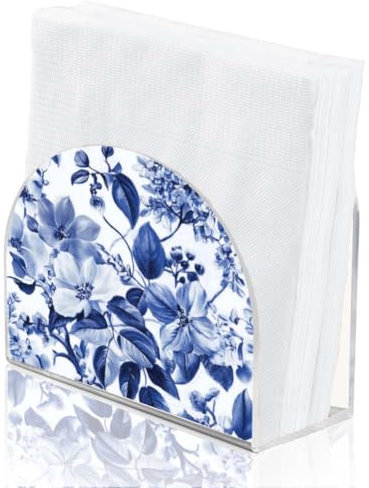 SUPERDANT Servilletero de flores azules para mesas porta pañuelos de acrílico dispensador de pañuelos para cocina servilletero de acrílico dispensador de servilletas