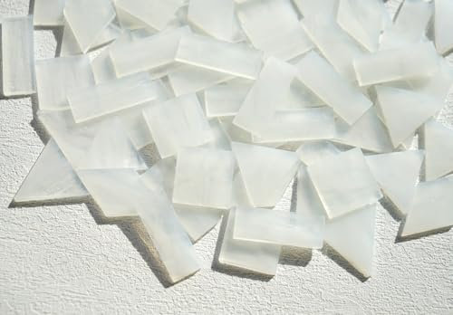 CHICSHIS Large Textrued Transparent Glass Mosaic, 70pcs Stained Glass Pieces Bulk for Mosaic Art, 200g Pre-Cut Tiles Kit for Handmade Crafts, Clear & White