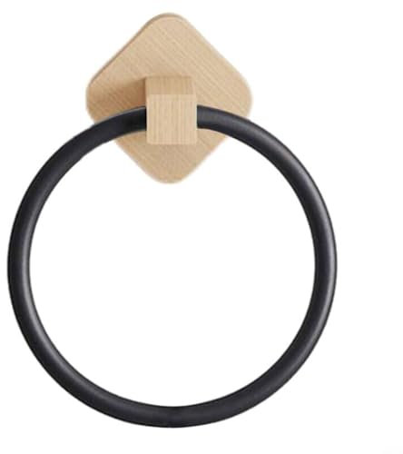 Porte-serviettes mural en bois de hêtre avec porte-serviettes rond Noir