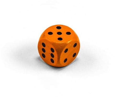 Einzelne Bunte Holzwürfel von Waldfelsen®: Augenwürfel aus Holz in 20 frei konfigurierbar | Spielmaterial Zubehör Würfel 16 mm W6 D6 Standardgröße Knobel Dice 6-seitig (Orange-schwarz)