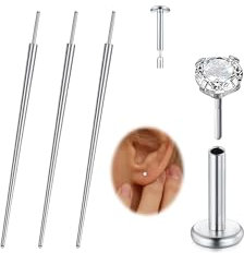 WillTen 4Pcs Piercing Einführhilfe Wechselhilfe Hilfe für Wechsel, Einfügewerkzeug Einfädler Werkzeug Ohr Dehnung Kit Threadless Insertion Pin 16g