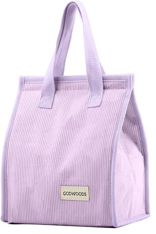 GODWOODS Insulated Lunch Bag for Women Men Large Lunch Box Container Reusable Leakproof Tote for Office, Work, Beach or Travel (A-Corduroy Purple)