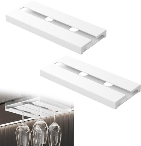 2 Stück Weinglashalter, Gläserhalterung, Weinglasregal zum Aufhängen, Hängend Wand Weingläser Halter Aufhängen, Stemware Rack, Schrank Weinglashalter, für Familie Restaurant Hotel Bar (Weiß)