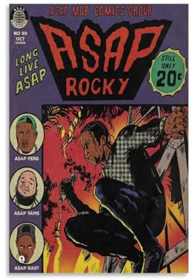 Duboueu Asap Poster Rocky Rapper Music Comics Vintage Cover Für Zimmer, Ästhetische Leinwand-Wandkunst, Schlafzimmer-Dekor Poster 12x18inch(30x45cm)