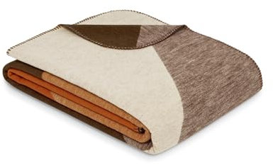 Ibena Lota Decke 140x200 cm - Bio Baumwolldecke, Made in Germany, warm & weich, Kuscheldecke braun orange mit Rautenmuster