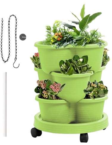 Sucritude Jardín Vertical | Maceta para Verduras - Torre de Macetas de 3 Niveles con Ruedas Removibles para Verduras Flores Fresas Cocina Interior Exterior Balcón y Patio
