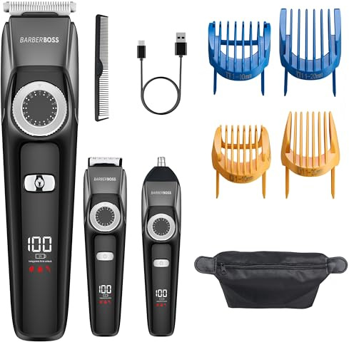 Barberboss Kabelloser Bartschneider für Männer, 3-in-1-Bart, Haar und Nasenschneider, Herren Pflegeset mit Keramikklingen, USB-Ladefunktion und wasserdichtem Design, Herren-Haarschneider
