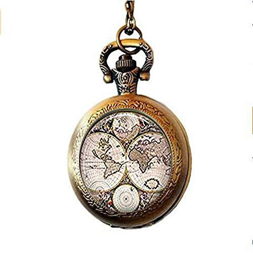 World Map Pocket Watch Halskette - Glass Dome Art mit einzigartigem Design