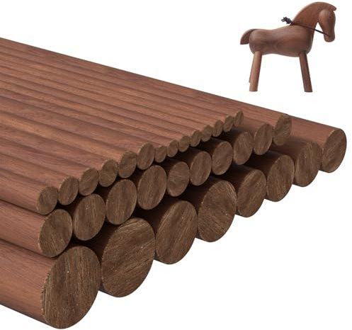 Juego de 32 barras de cuña de nogal, varillas de madera de nogal de 150 mm de largo, varillas redondas de diferentes tamaños, bloques de talla en madera, varillas redondas de madera para modelismo