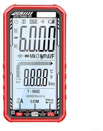 Intelligentes digitales Multimeter, schlankes Design, 6000 Counts, für Anfänger und Experten, mit benutzerfreundlichen Bedienelementen (620 C, Rot)