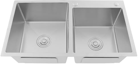 80x45x22cm Doppelbecken Spüle Arbeitsplatte/Einbau-Spülbecken 2 Becken Edelstahl Küchenspüle mit Siphon Set und Filter Edelstahl-Waschtisch Spülbecken für Küche,leicht zu reinigendes (Silber)