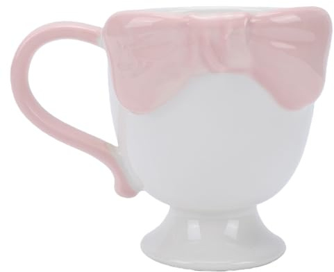 Haofy 300ml Bow Coffee Mug Cute 3D Bow Tie Ceramic Cup with Electroplated Glaze and Embossed Craftsmanship for Hot Cold Drinks Juice Milk or Dessert (Pink)