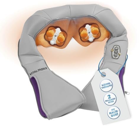 VITALmaxx Shiatsu Nackenmassagegerät | Massagegerät mit Wärme für Schulter, Nacken, Rücken und Beine | 3 in 1 Knetmassage, Vibtrationsmassage und Wärmetherapie | 4 Rotierende Massagebälle [Flieder]