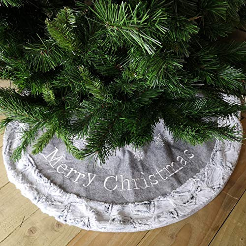 Festive Contemporary Christmas Tree Skirt with Grey Fur 100cmDia